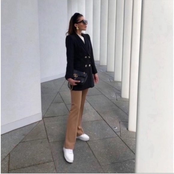 Zara Double Breasted Frock Long Double Breasted Blazer Coat Black - Picture 4 of 8